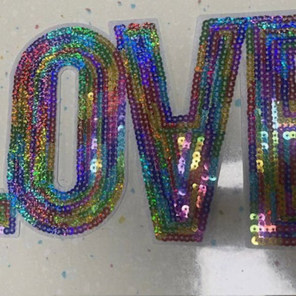 Valentine Rainbow LOVE Sequin Patches-Heat Press-Iron On - Picture 2 of 3